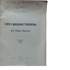 Testo con dedica ricevuto in dono dall'architetto Lorenzo Mina durante il periodo della presidenza bresciana